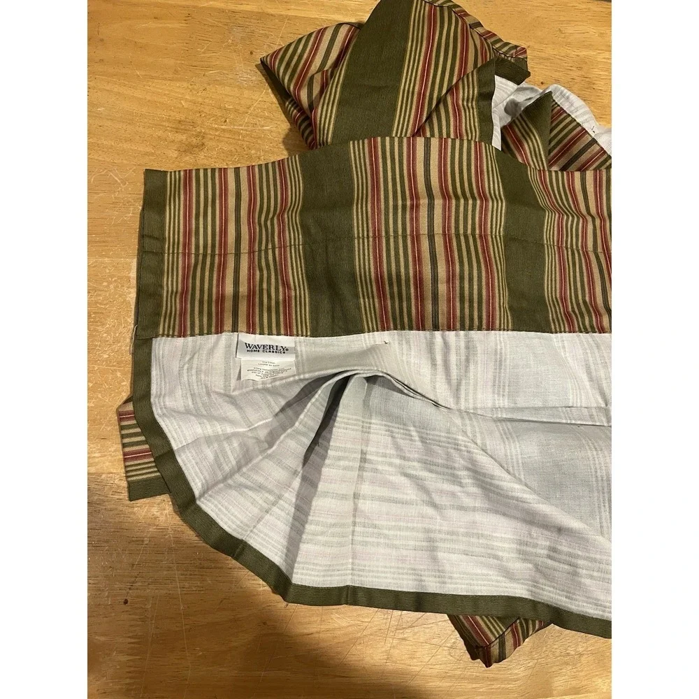 WAVERLY Classics Sweetwater Stripe Olive Green Amanda Curtain Valance‎ 80x17